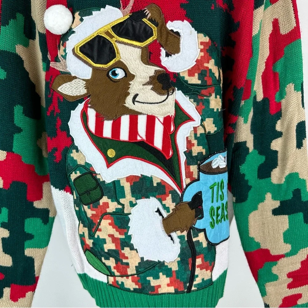 Celebrate Together Mens Camouflage Deer Ugly Christmas Sweater Size Medium